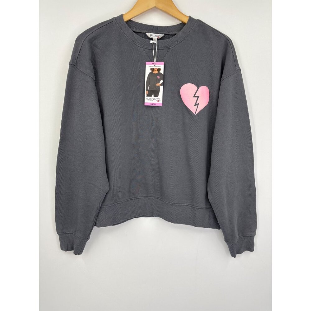 Wildfox I Wish It Was Saturday Crewneck Gray Pink Sweatshirt Small NEW - Picture 2 of 6